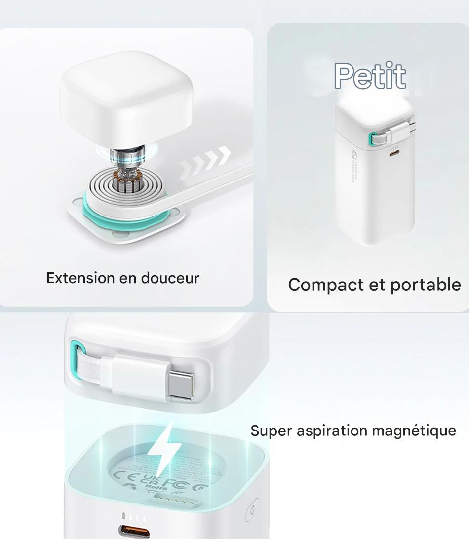 Batterie D'alimentation Portable Cable Rétractable